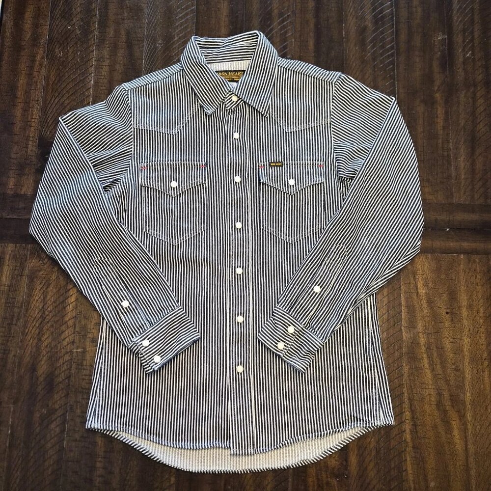 Iron Heart Mens Hickory Stripe Western Shirt Size XS IHSH-421 12 OZ JU - Picture 2 of 12